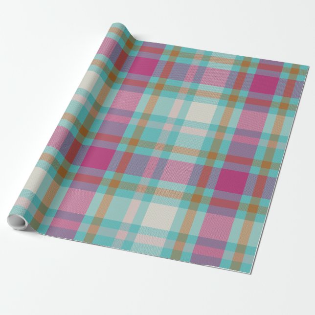 Moderne Weihnachten Kariertes Retro-Retro-Rosa Aqu Geschenkpapier (Ungerollt)