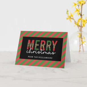 Moderne Weihnachten Leopardenprint Rot Grüne Strei Karte