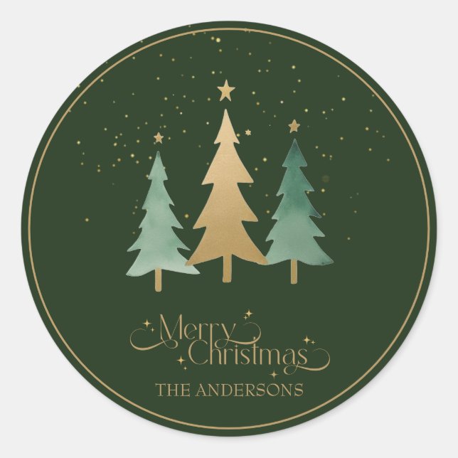 Moderne Weihnachten Minimalistische Pinienbäume Gr Runder Aufkleber (Vorderseite)