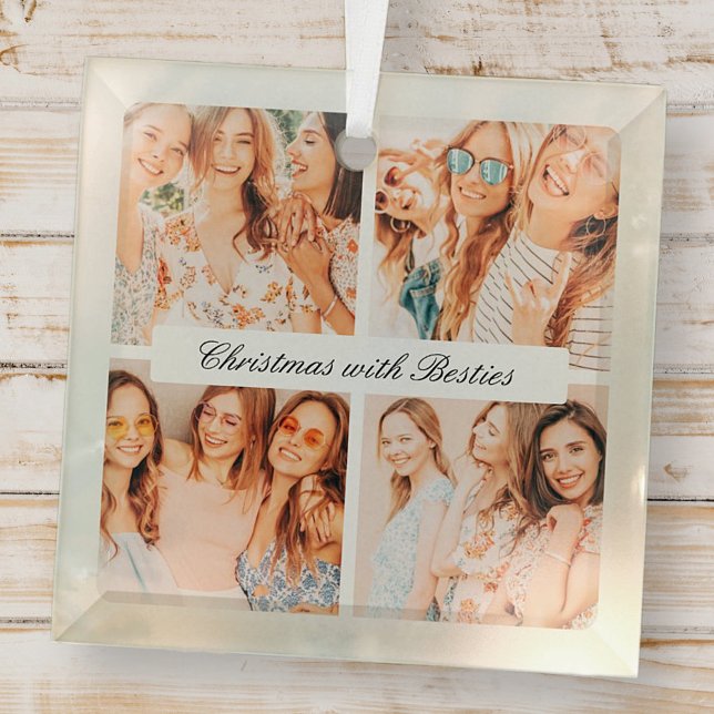Moderne Weihnachten mit Besties 4 Foto Urlaub Ornament Aus Glas (Von Creator hochgeladen)