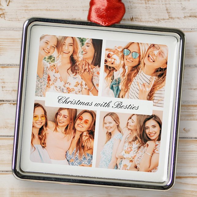 Moderne Weihnachten mit Besties 4 Foto Urlaub Ornament Aus Metall (Von Creator hochgeladen)