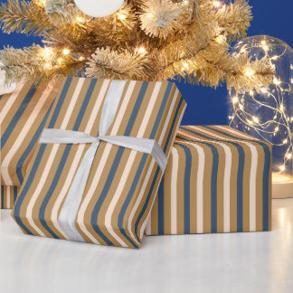 Moderne Weihnachten mit Blau Gold Weiß Streifen Geschenkpapier