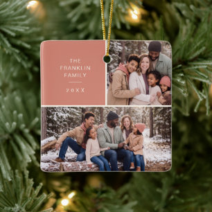 Moderne Weihnachten mit zwei Familienfotos Keramikornament