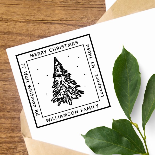 Moderne Weihnachten/Pinienbäume/Rücksendeadresse Permastempel (Modern Christmas Pine Tree Family Return Address Self-inking Stamp)