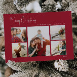 Moderne Weihnachten | Red Five-Foto-Urlaubskarte<br><div class="desc">Dieses moderne Weihnachtsfest | Die 5-Foto-Ferienkarte ist perfekt für Ihr minimalistisches Shabby Chic, das rot und weiß grüßt. Die minimale whimsical handgeschriebene Kalligraphie ist delikat und rustikal, bleibe elegant und elegant. Sie werden feststellen, dass alles über dieses Produkt bearbeitbar ist, also fühlen Sie sich frei, Bilder oder mehr Text hinzuzufügen....</div>