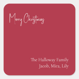 Moderne Weihnachten | Red Square Family Gift Stift Quadratischer Aufkleber