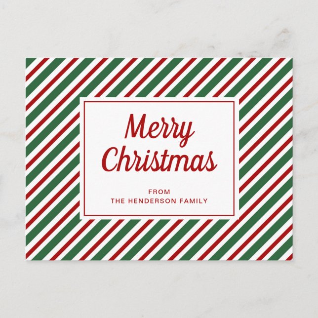 Moderne Weihnachten rot und grün gestreift Postkarte (Vorderseite)