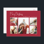 Moderne Weihnachten | Rotes Skript Fünf-Foto<br><div class="desc">Dieses moderne Weihnachtsfest | Rote Schrift 5-Foto Urlaub Postkarte ist perfekt für Ihr minimalistisches Shabby Chic boho rot-weiß Feiertag Gruß. Die minimale whimsical handgeschriebene Kalligraphie ist delikat und rustikal, bleibe elegant und elegant. Sie werden feststellen, dass alles über dieses Produkt bearbeitbar ist, also fühlen Sie sich frei, Bilder oder mehr...</div>
