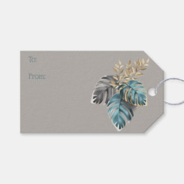 Moderne Weihnachten Rustic Blue Earth Tone Blätter Geschenkanhänger