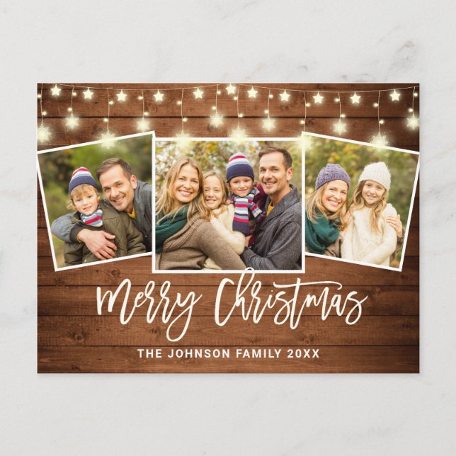Moderne Weihnachten Rustikal 3 FOTO Grußurlaub Postkarte (Vorderseite)