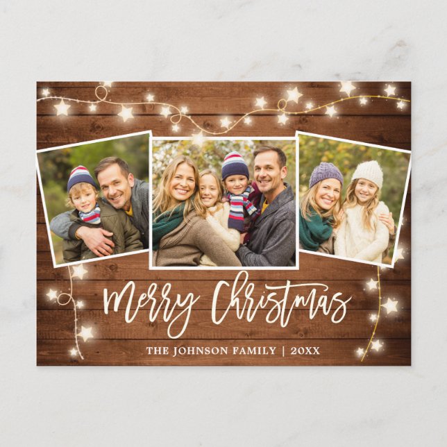 Moderne Weihnachten Rustikal 3 FOTO Grußurlaub Postkarte (Vorderseite)