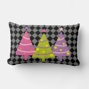 Moderne Weihnachten Schwarze Rosa Bäume Lendenkissen