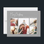 Moderne Weihnachten | Silver Five Foto<br><div class="desc">Dieses moderne Weihnachtsfest | Silber 5-Foto-Urlaubskarte ist perfekt für Ihr minimalistisches Shabby Chic boho silber und weiß Urlaub Gruß. Die minimale whimsical handgeschriebene Kalligraphie ist delikat und rustikal, bleibe elegant und elegant. Sie werden feststellen, dass alles über dieses Produkt bearbeitbar ist, also fühlen Sie sich frei, Bilder oder mehr Text...</div>