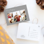Moderne Weihnachten | Silver Script 5-Foto<br><div class="desc">Dieses moderne Weihnachtsfest | Silber Drehbuch 5-Foto Urlaub Postkarte ist perfekt für Ihr minimalistisches Shabby Chic boho Silber und Weiß Urlaub Gruß. Die minimale whimsical handgeschriebene Kalligraphie ist delikat und rustikal, bleibe elegant und elegant. Sie werden feststellen, dass alles über dieses Produkt bearbeitbar ist, also fühlen Sie sich frei, Bilder...</div>