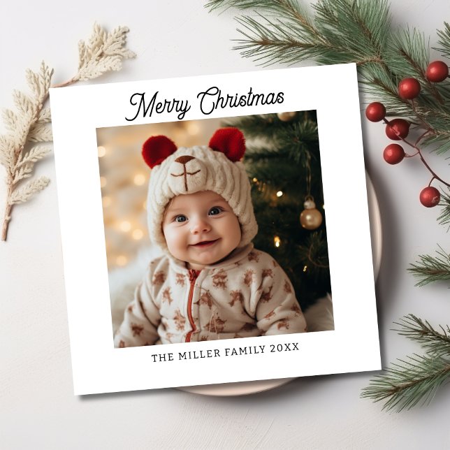 Moderne Weihnachten Stilvolle Minimalistische Schr (Modern Christmas Stylish Minimalist Script Elegant Holiday Card-Front)