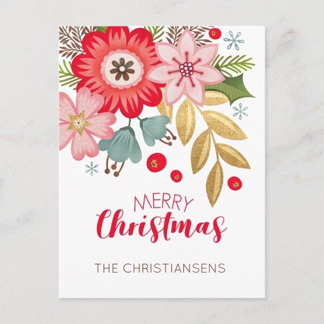 Moderne weihnachtliche florale Postkarte (Vorderseite)