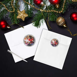 Moderne Weihnachts-1-Foto-Erinnerung Schwarz und W Runder Aufkleber