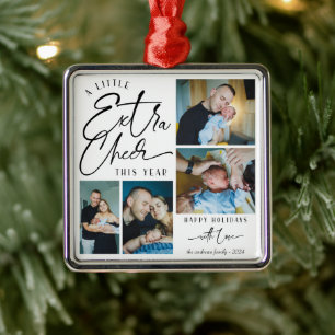 Moderne Weihnachts-Baby-Ankündigung-Fotocollage Ornament Aus Metall
