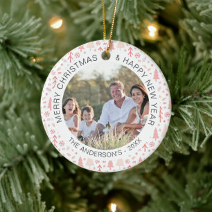 Moderne Weihnachts-Familienfoto Keramik Ornament