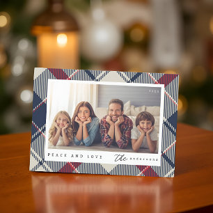 Moderne Weihnachts-Familienfoto mit Frieden und Li Feiertagskarte