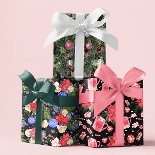 Moderne Weihnachts-festliche Blumenmuster Geschenkpapier Set