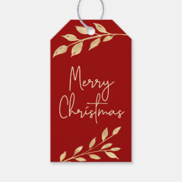 Moderne Weihnachts-Gold-Blätter auf Rot Geschenkanhänger
