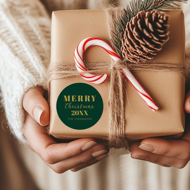 Moderne Weihnachts-Grüne Weihnachtspauschale Runder Aufkleber (Von Creator hochgeladen)