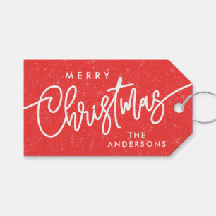 Moderne Weihnachts-Kalligrafie-Schrift Schnee Rot Geschenkanhänger