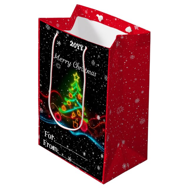 Moderne Weihnachts-Neon Holiday Collection Mittlere Geschenktüte (Vorderseite Schrägansicht)