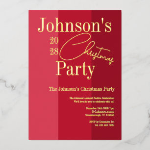 Moderne Weihnachts-Party Einladung Red Real Gold