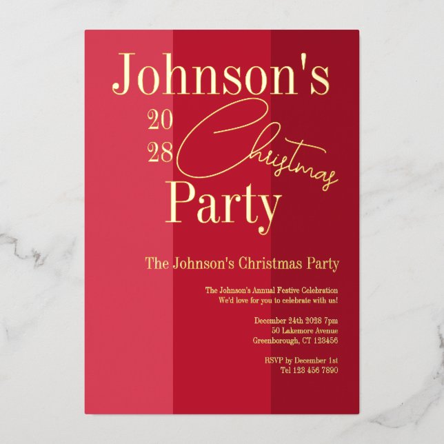 Moderne Weihnachts-Party Einladung Red Real Gold (Vorderseite)