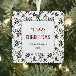 Moderne Weihnachts-Pflanze Berries Muster Ornament Aus Metall
