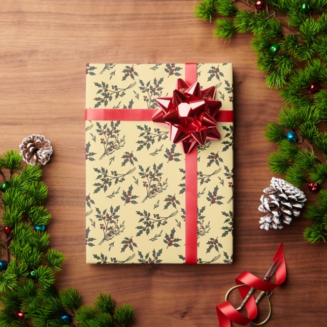 Moderne Weihnachts-Pflanze-Muster Gelb Geschenkpapier (Feiertagsgeschenk)