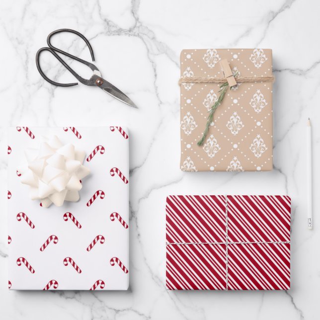 Moderne Weihnachts-Rot-Geschenkpapier-Blätter Geschenkpapier Set (Vorderseite)