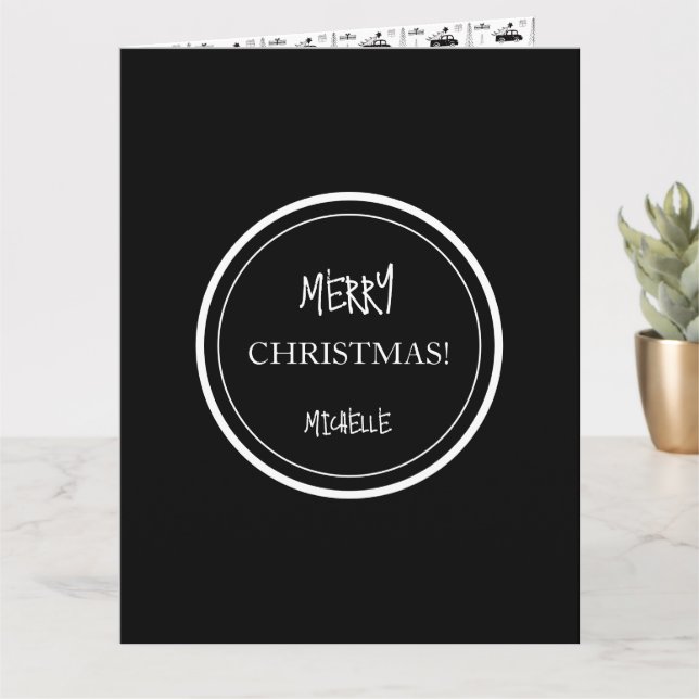 Moderne Weihnachts Schwarz/Weiß Personalisiert Karte (Kleine Pflanze)