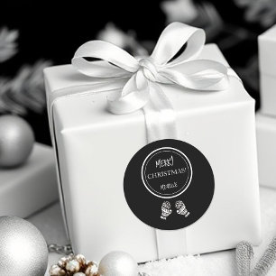 Moderne Weihnachts Schwarz/Weiß Personalisiert Runder Aufkleber
