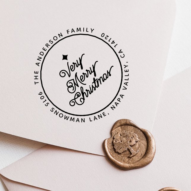 Moderne Weihnachts-Script-Runde Rücksendeadresse Permastempel (Modern Merry Christmas Script Round Return Address Self-inking Stamp)