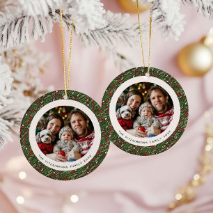 Moderne Weihnachts-Stechpalmen-Blattwerk 2-seitige Keramik Ornament