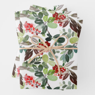 Moderne Weihnachts-Stechpalmen-Muster Geschenkpapier Set