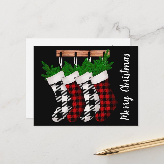 Moderne Weihnachts-Strümpfe Weihnachts-Postkarte Postkarte (Vorderseite/Rückseite Beispiel)