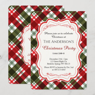 Moderne Weihnachts-Tartan-Karo & Bibelvers-Party Einladung