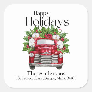 Moderne Weihnachts-Vintage Truck-Rücksendeadresse Quadratischer Aufkleber