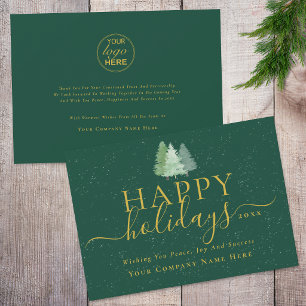 Moderne Weihnachts-Wald-Logo in Grün und Gold Feiertagskarte
