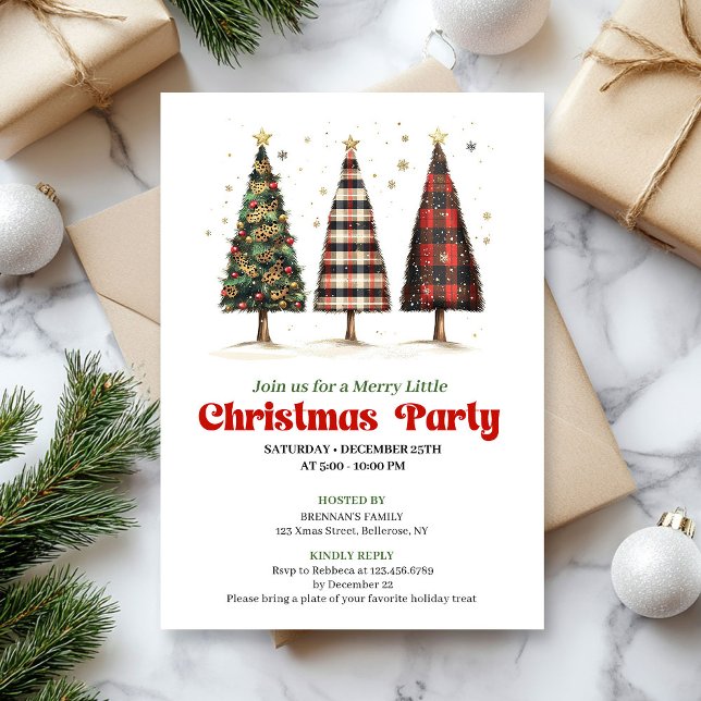 Moderne Weihnachtsbaum-Druckvorlage im Buffalo-Kar Einladung (Modern buffalo plaid Christmas tree printable invite)