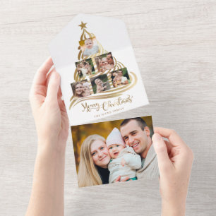 Moderne Weihnachtsbaum-Familien-Multifoto mit Faux All In One Einladung