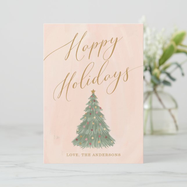 Moderne Weihnachtsbaum-Goldkalligraphie Feiertagskarte (Stehend Vorderseite)