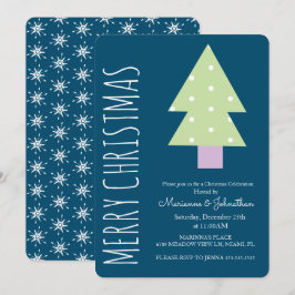 Moderne Weihnachtsbaum Grüne Rosa Feier Einladung