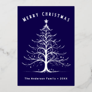 Moderne Weihnachtsbaum in Navyblau mit individuell Folien Feiertagskarte