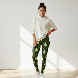 Moderne Weihnachtsbaum-Muster-Leggings mit Sternen Leggings
