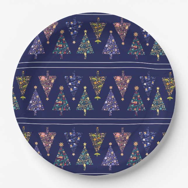 Moderne Weihnachtsbaum-Party-Teller - Set 3 Pappteller (Vorderseite)